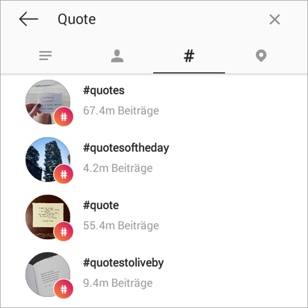 Suche auf Instagram nach Quote