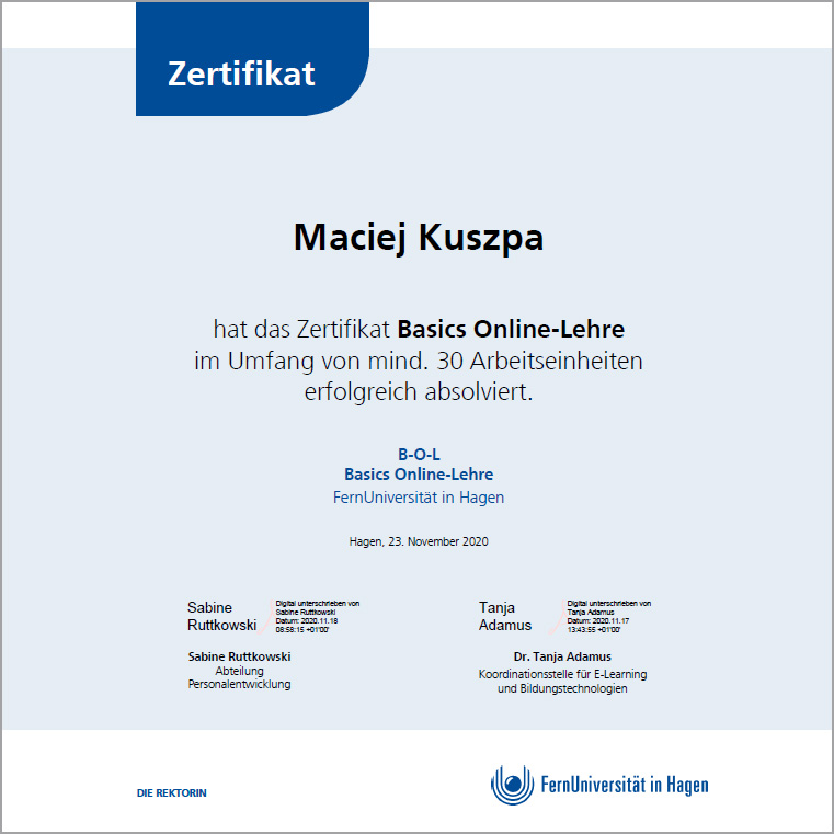 Zertifikat Basics Online Lehre