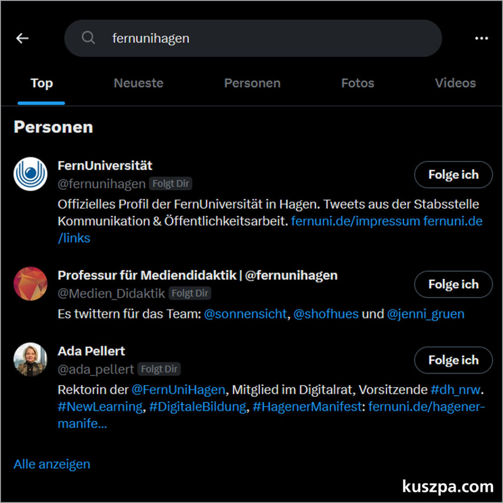 Screenshot der Personensuche auf twitter