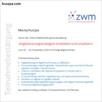 Bescheinigung ZWM Speyer zur Fortbildung Digitalisierungsstrategien
